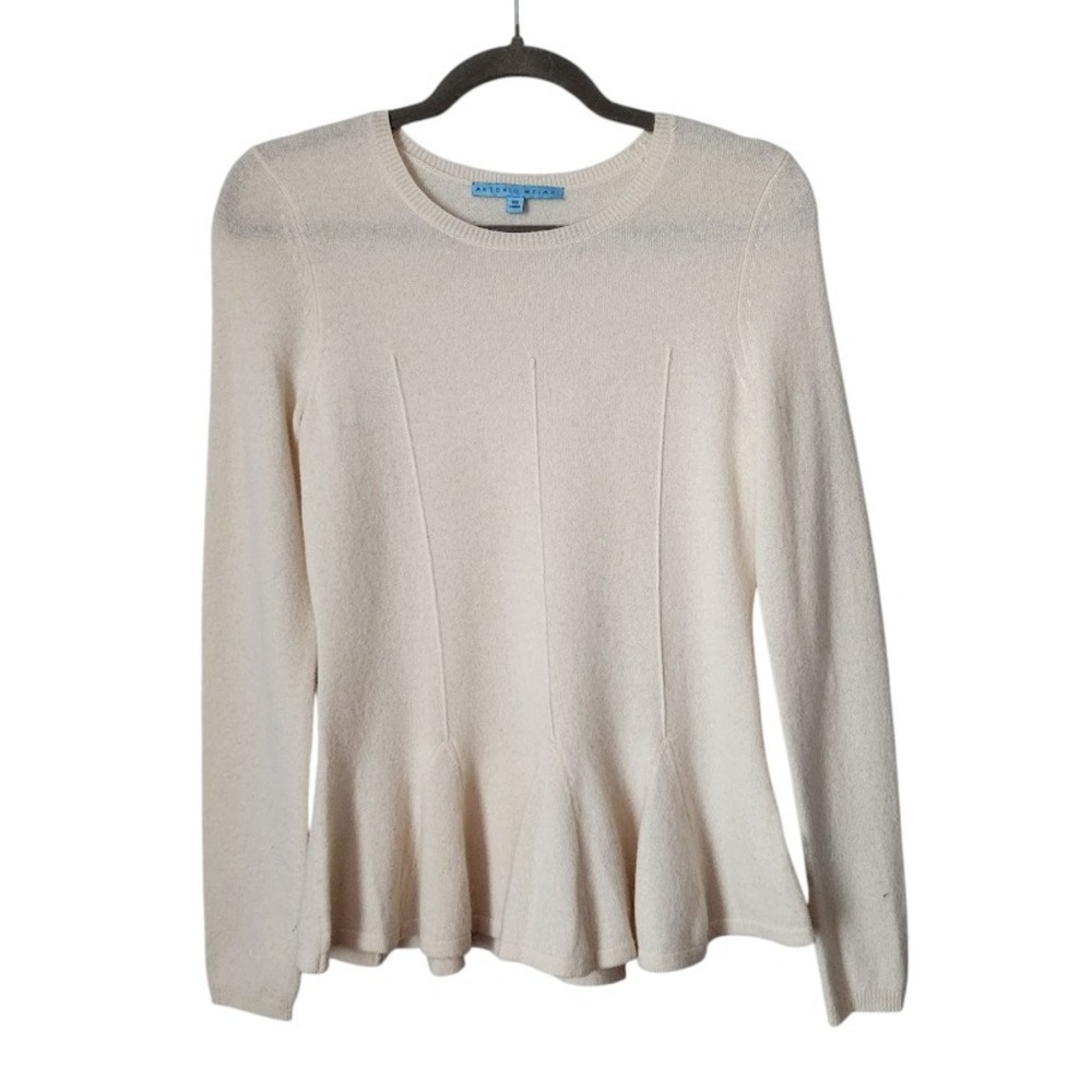 ANTONIO MELANI 100% Cashmere Sweater Peplum Hem Cream Ivory XS